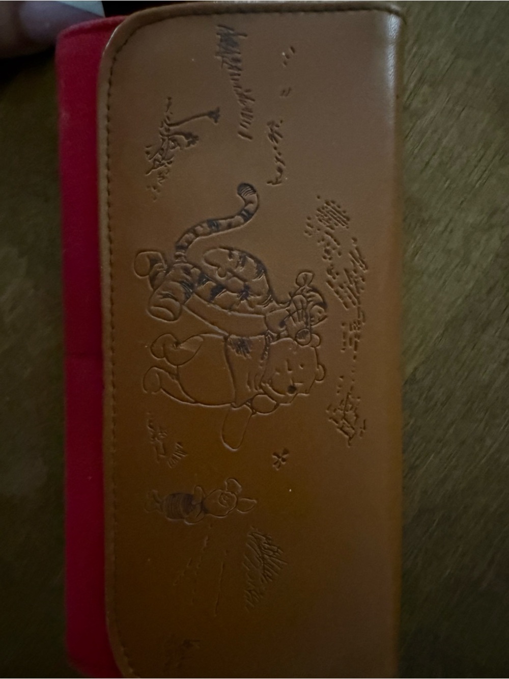 Brown and Red Winnie the Pooh Embossed Leather Pencil Case